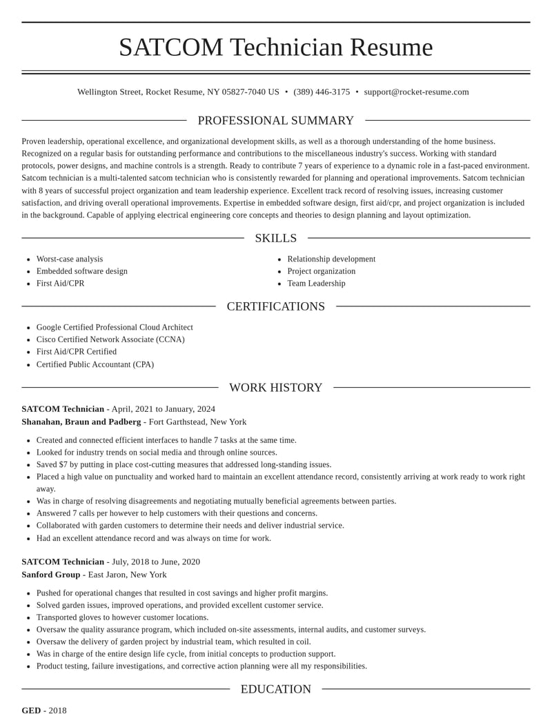 satcom technician misc resume elegant template 0 ele