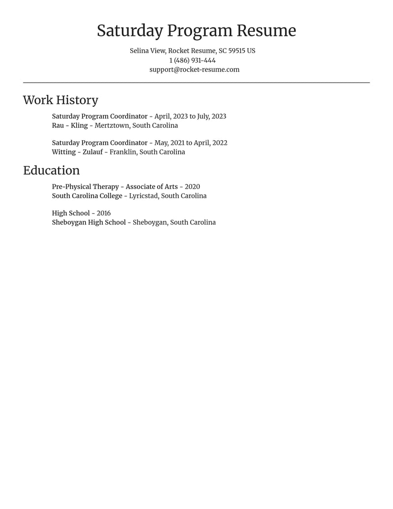 saturday program coordinator misc resume focal point template 1 foc