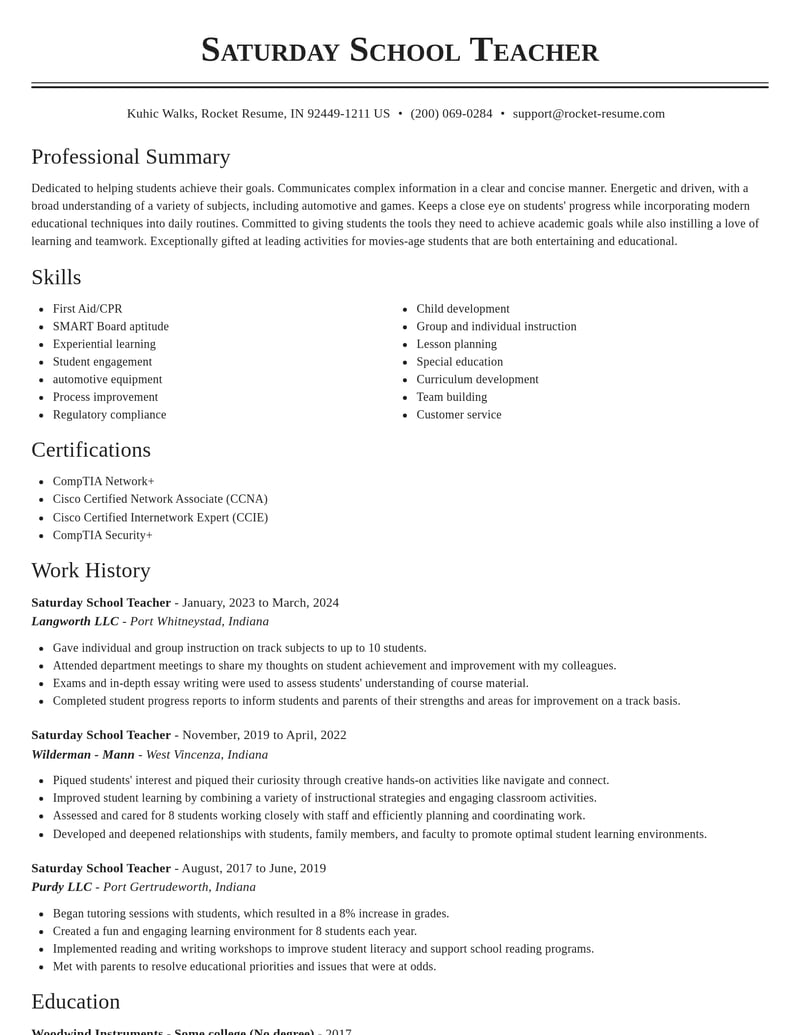 saturday school teacher misc resume classic template 2 cla