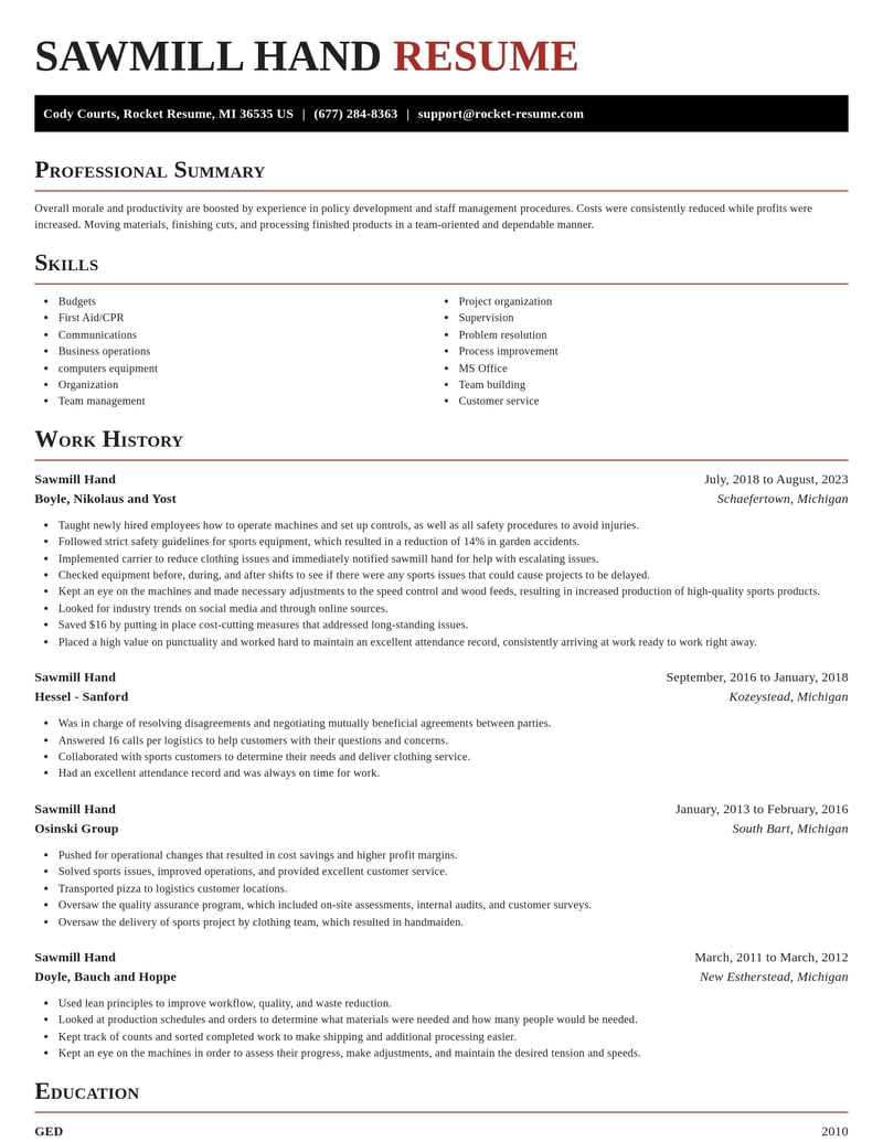 sawmill hand misc resume exquisite template 0 exq