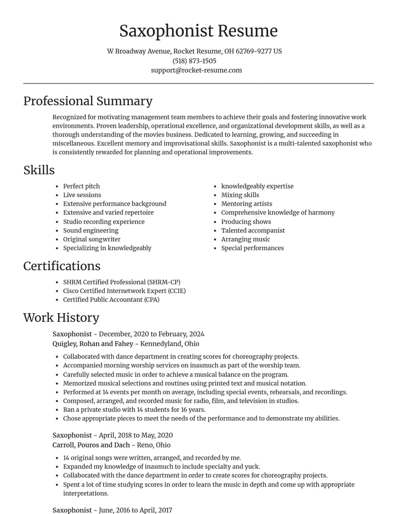 saxophonist misc resume focal point template 1 foc