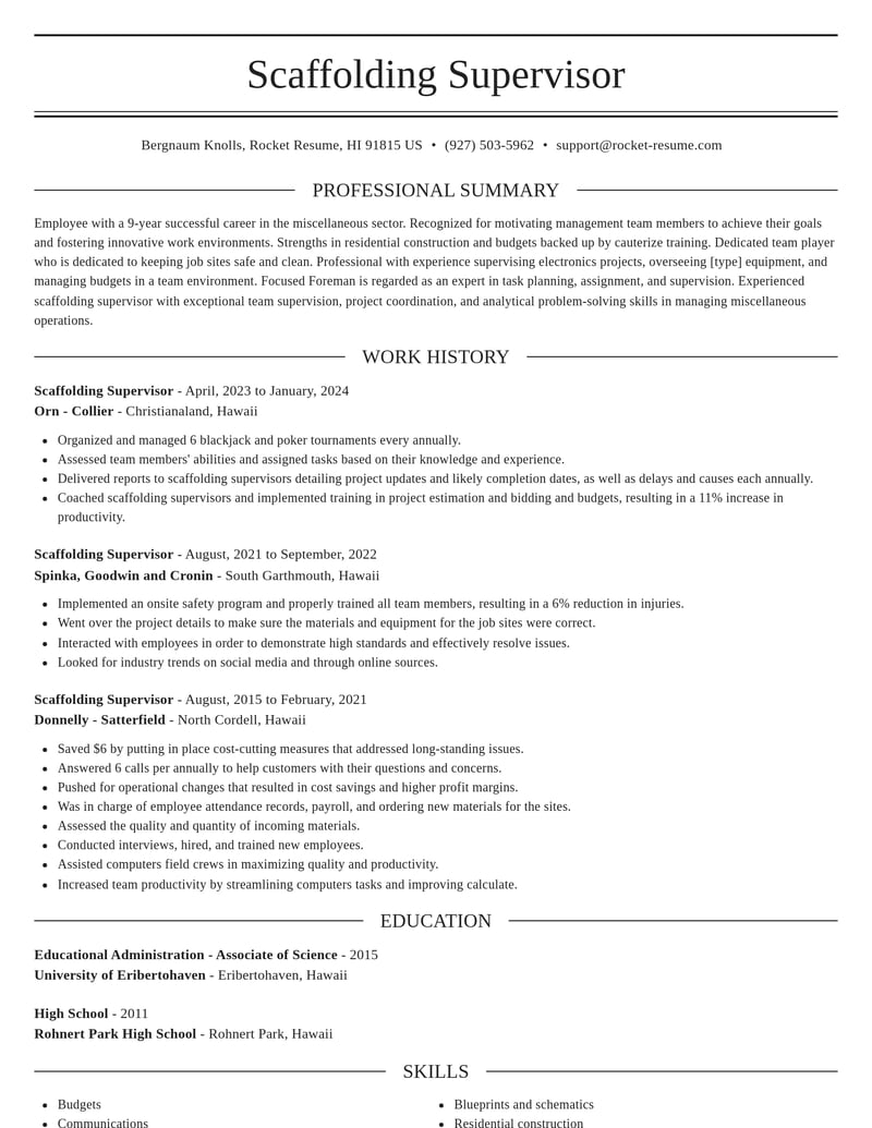 scaffolding supervisor misc resume elegant template 2 ele