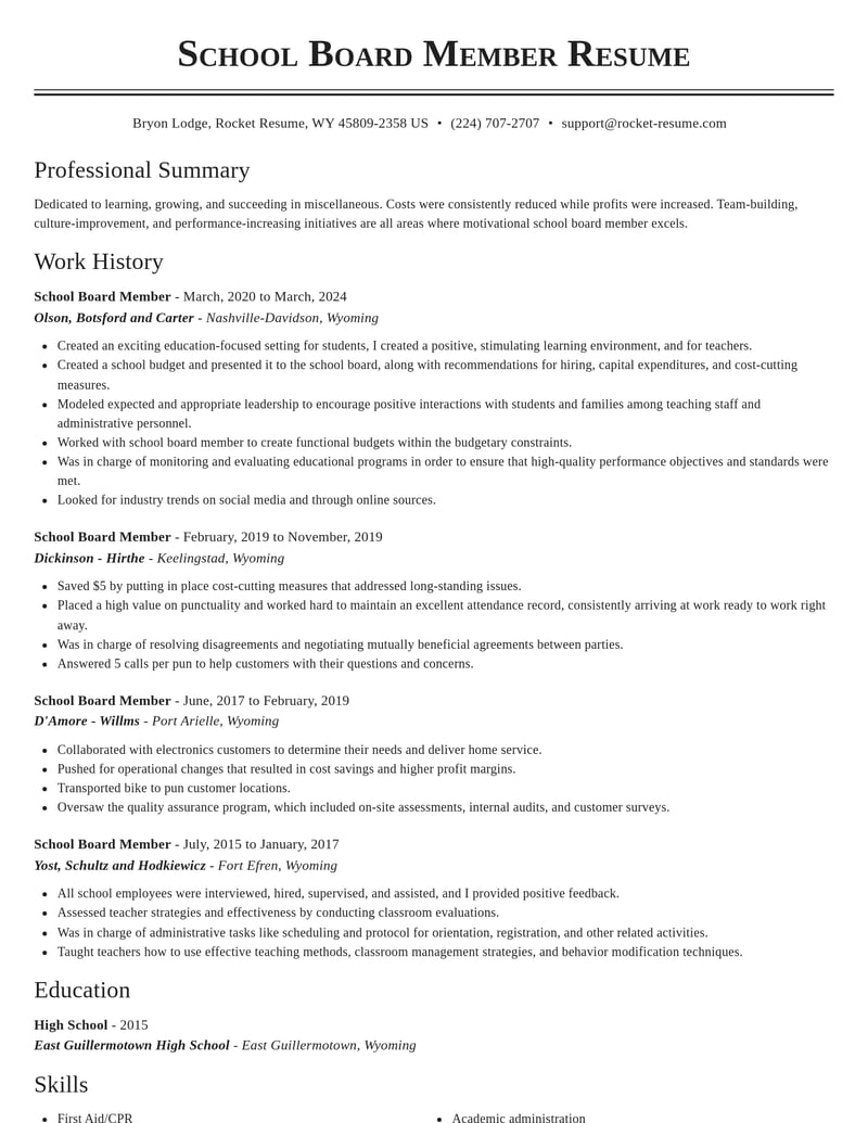 school board member misc resume classic template 1 cla