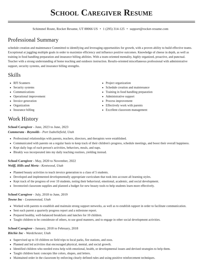 school caregiver misc resume classic template 1 cla