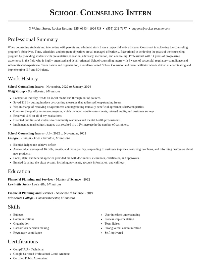 school counseling intern misc resume classic template 0 cla
