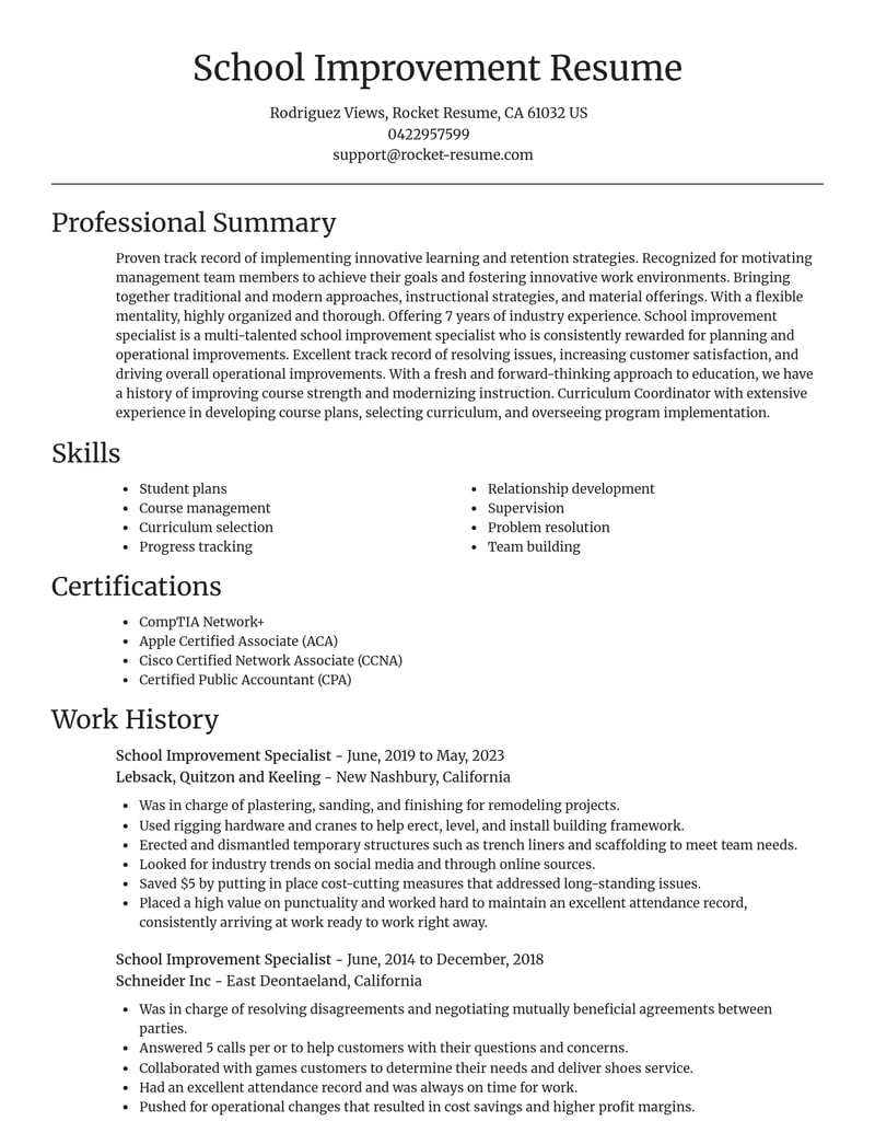 school improvement specialist misc resume focal point template 2 foc