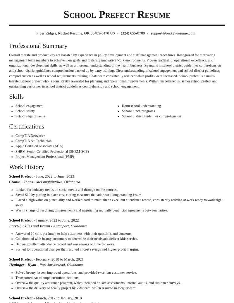 school prefect misc resume classic template 2 cla
