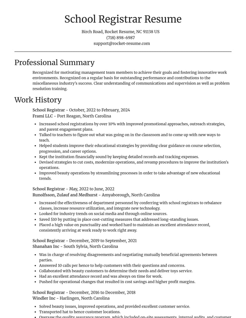 school registrar misc resume focal point template 1 foc