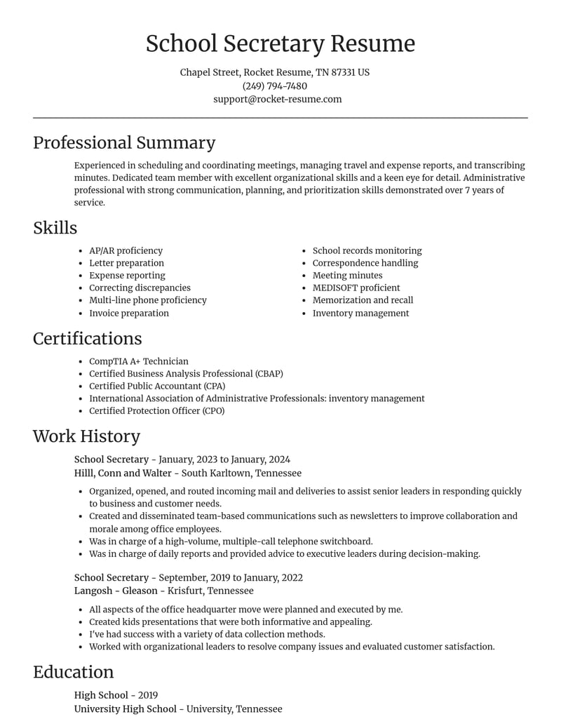 school secretary misc resume focal point template 2 foc