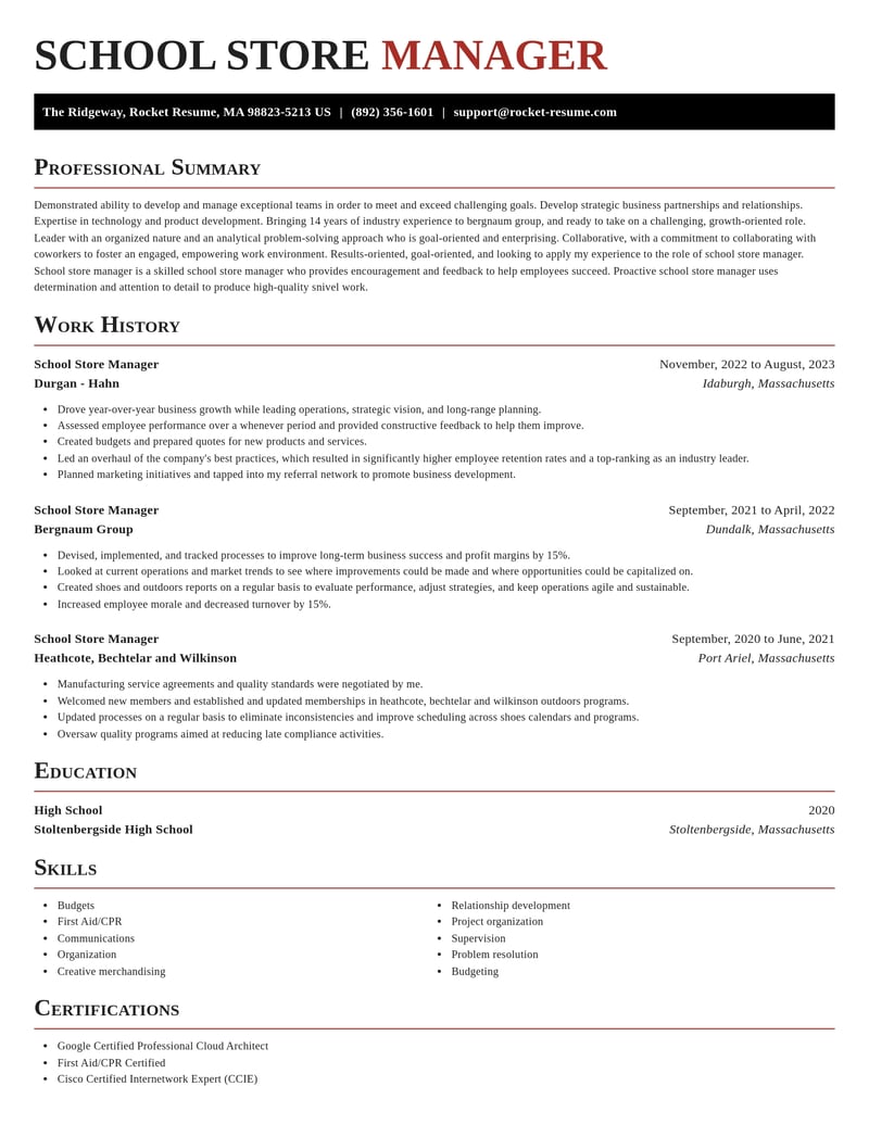 school store manager misc resume exquisite template 1 exq
