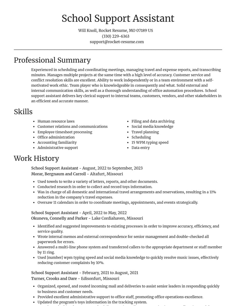 school support assistant misc resume focal point template 2 foc