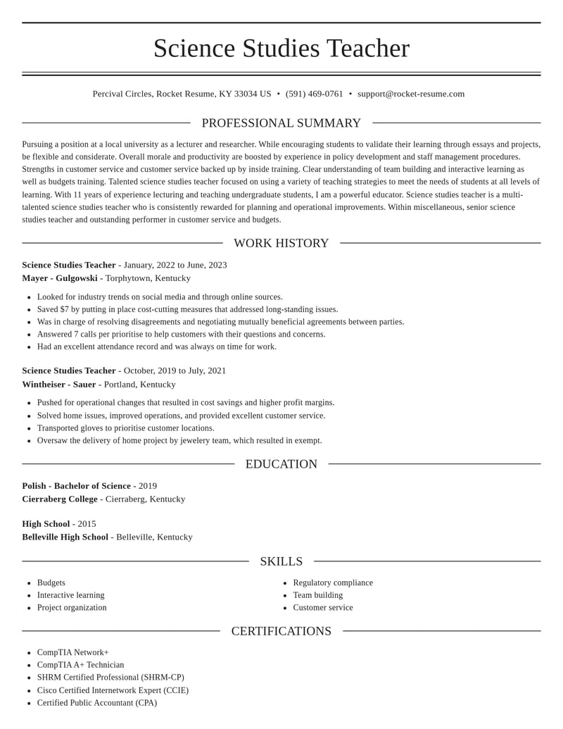 science studies teacher misc resume elegant template 1 ele