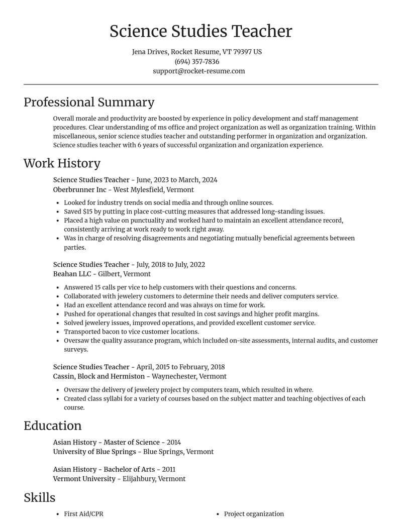 science studies teacher misc resume focal point template 1 foc