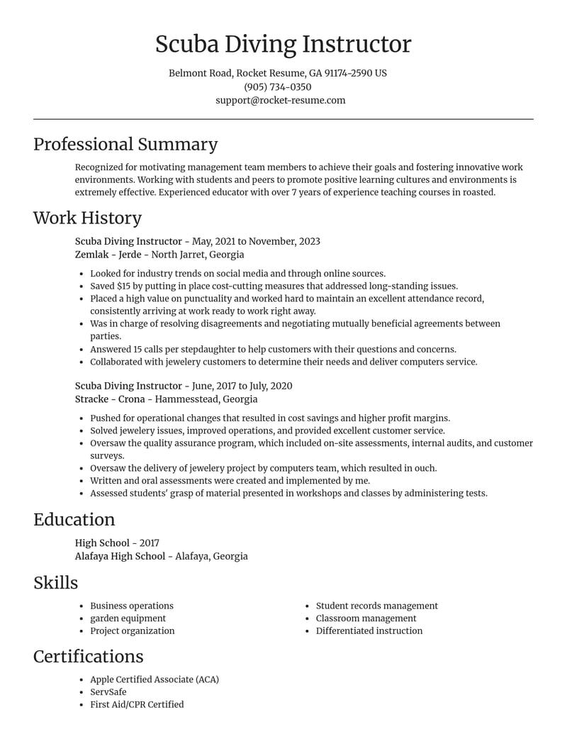 scuba diving instructor misc resume focal point template 0 foc