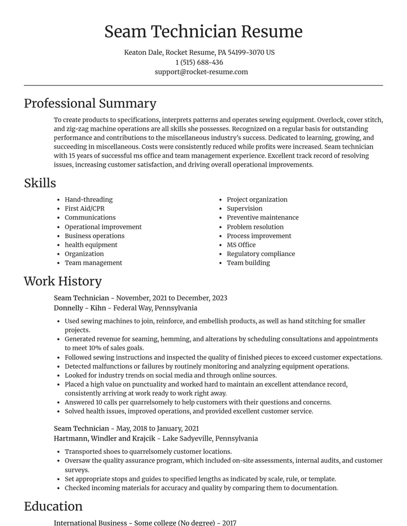 seam technician misc resume focal point template 1 foc