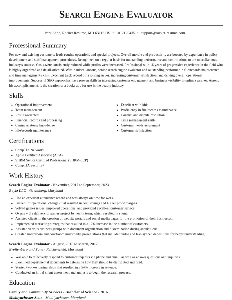 search engine evaluator misc resume classic template 0 cla