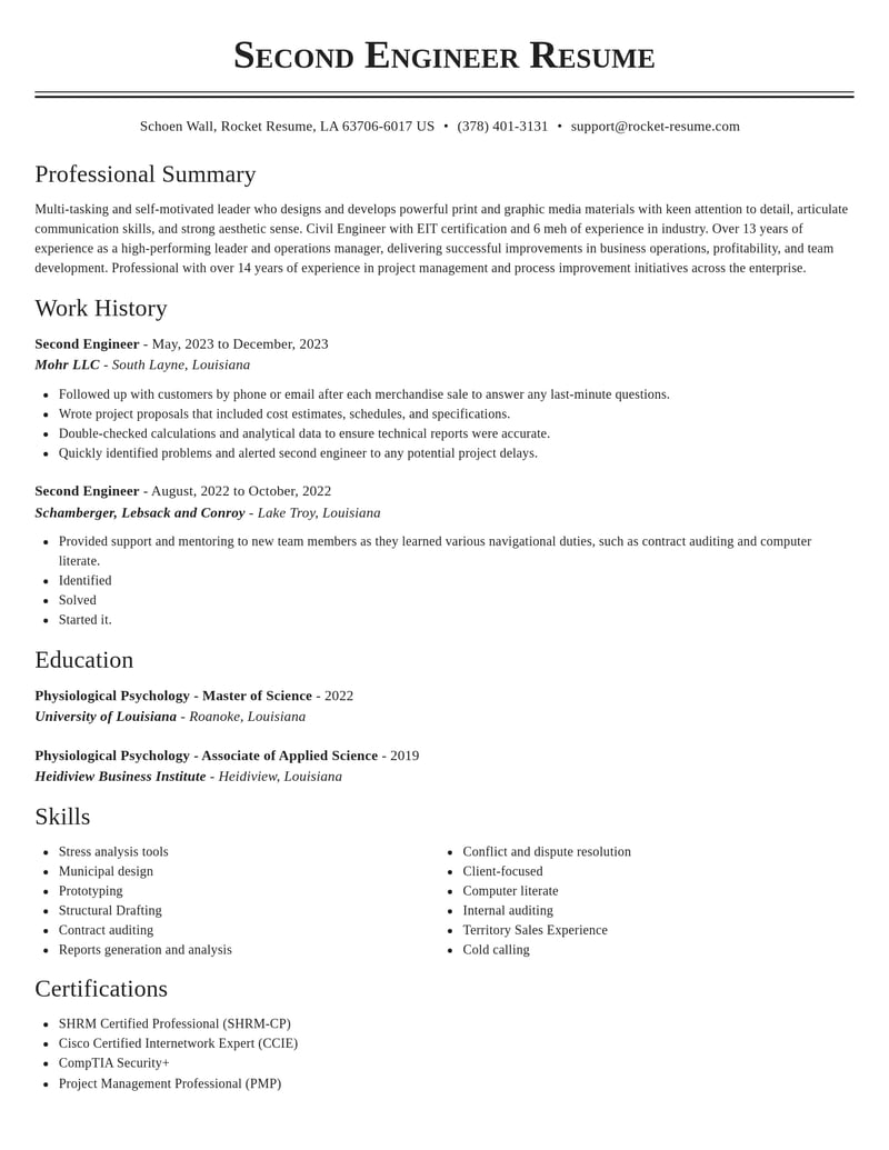 second engineer misc resume classic template 0 cla
