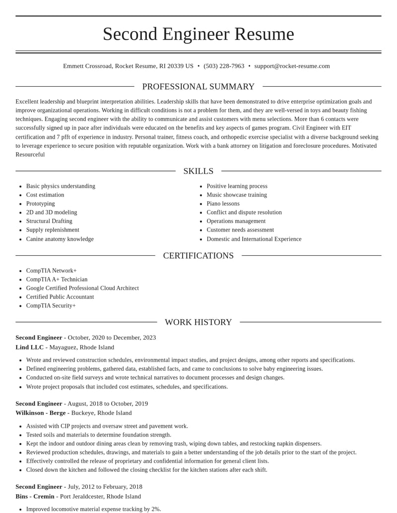 second engineer misc resume elegant template 0 ele