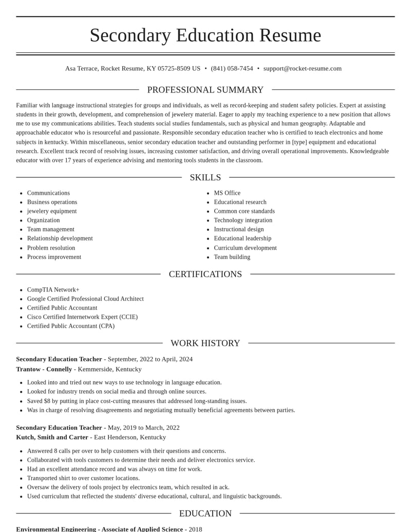 secondary education teacher misc resume elegant template 2 ele