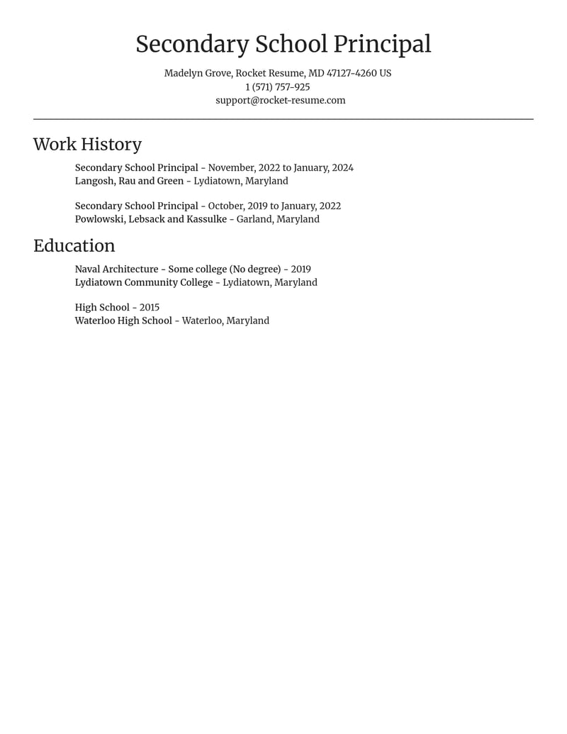 secondary school principal misc resume focal point template 0 foc