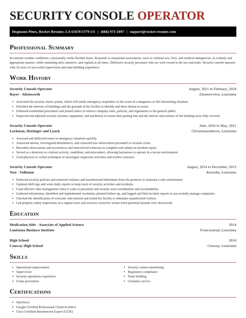 security console operator misc resume exquisite template 2 exq