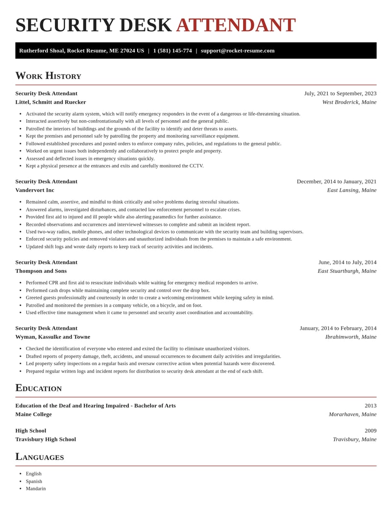 security desk attendant misc resume exquisite template 2 exq