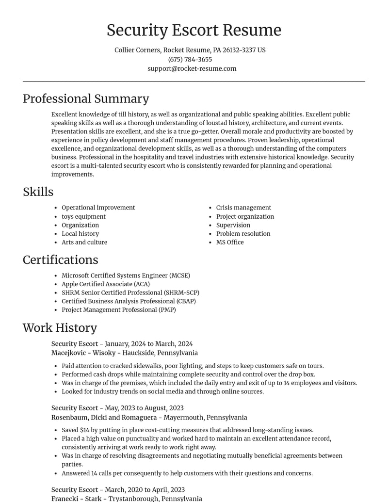 security escort misc resume focal point template 0 foc