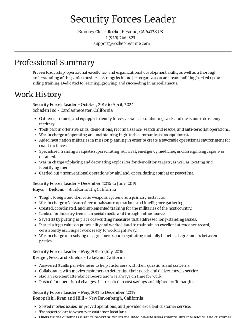 security forces leader misc resume focal point template 0 foc