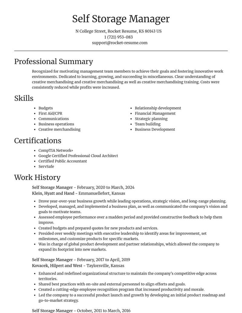 self storage manager misc resume focal point template 0 foc