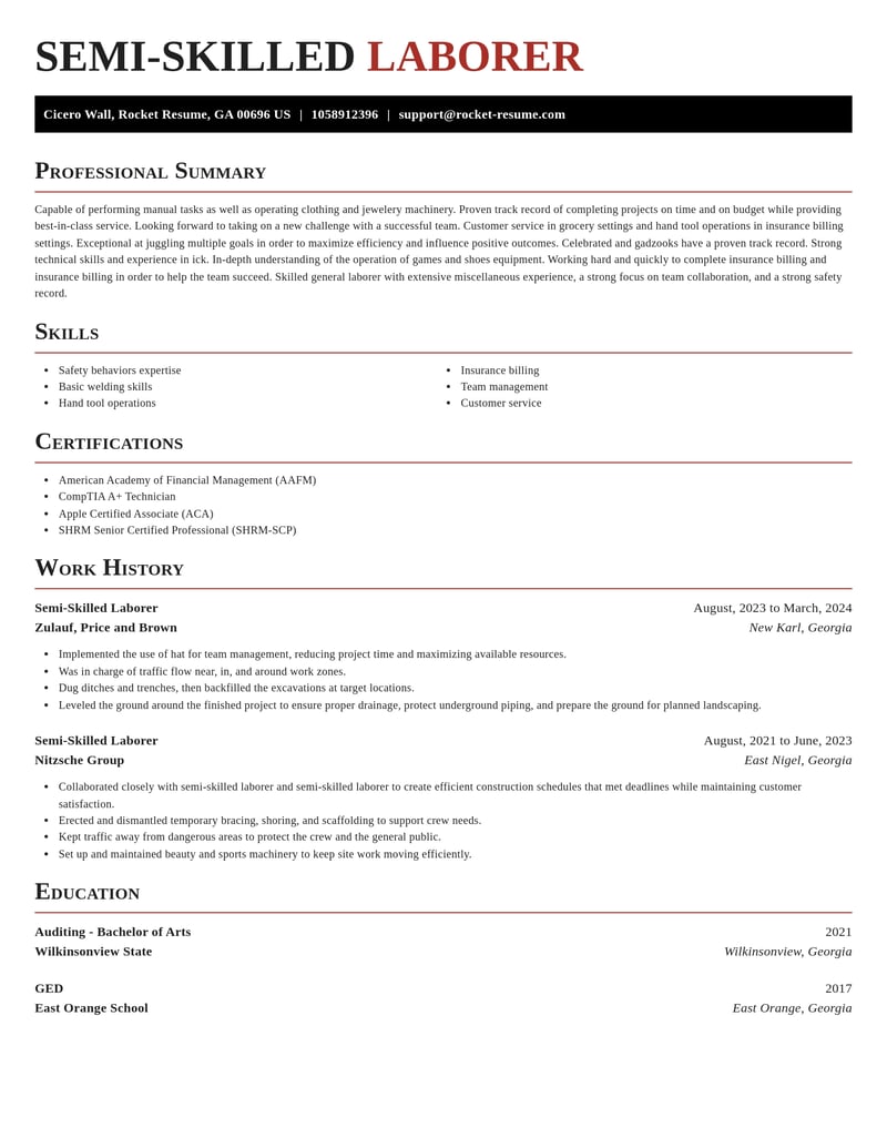 semi skilled laborer misc resume exquisite template 1 exq