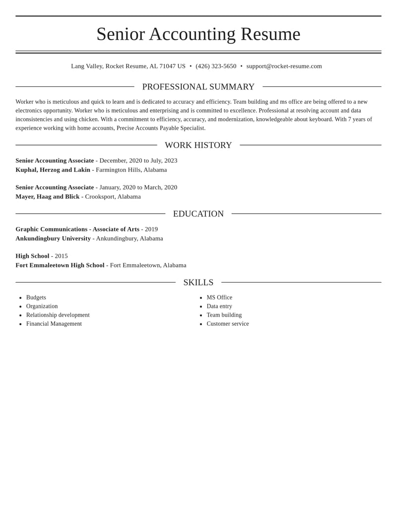 senior accounting associate misc resume elegant template 0 ele
