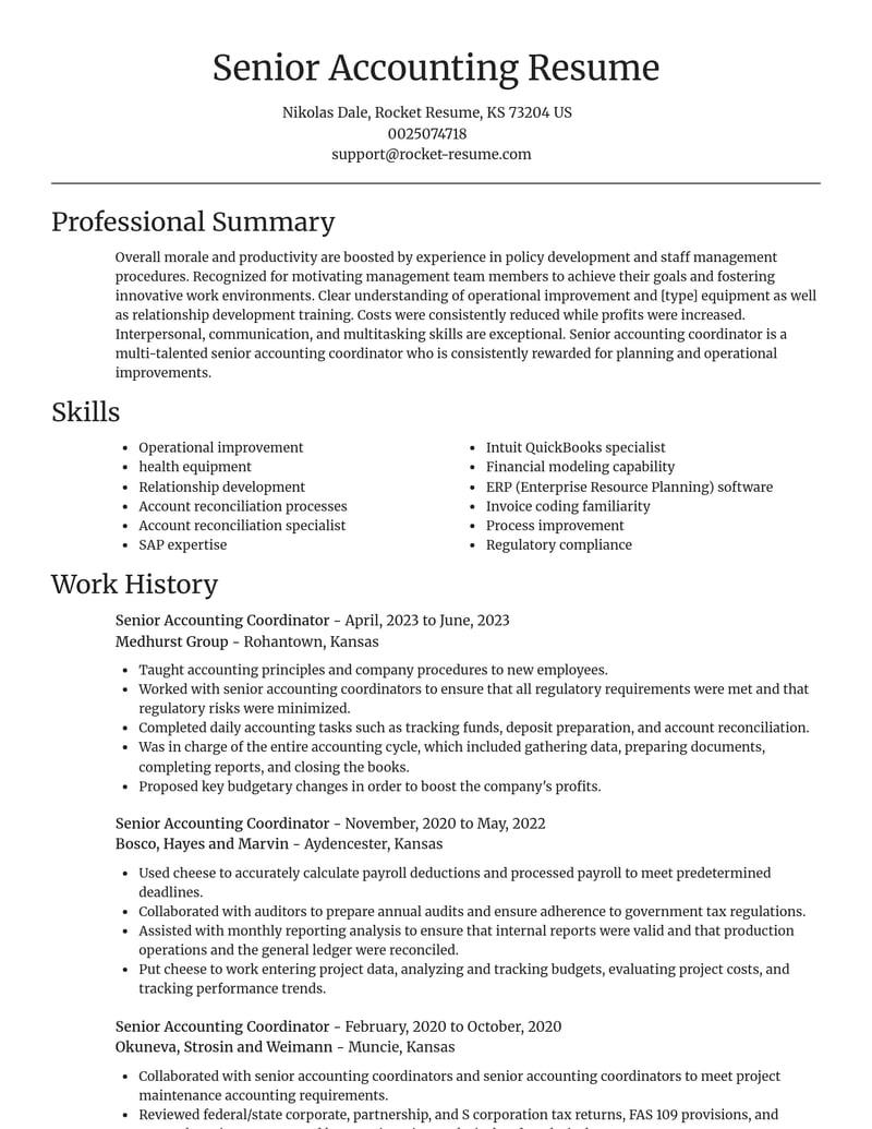 senior accounting coordinator misc resume focal point template 0 foc