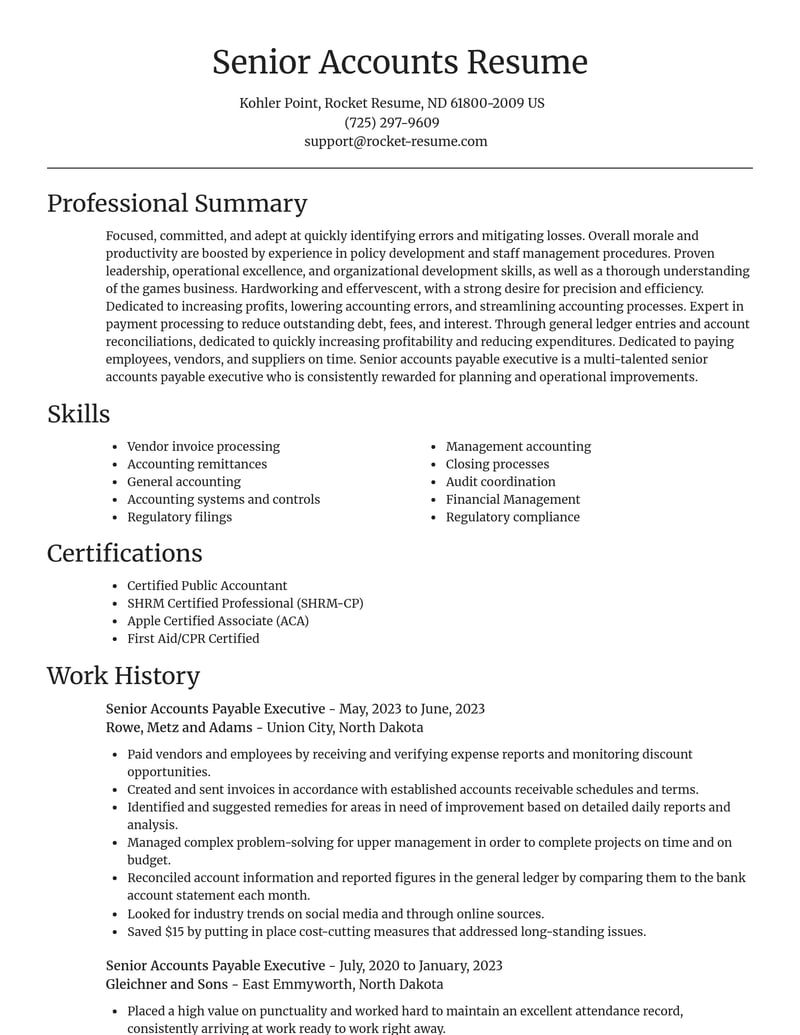 senior accounts payable executive misc resume focal point template 0 foc