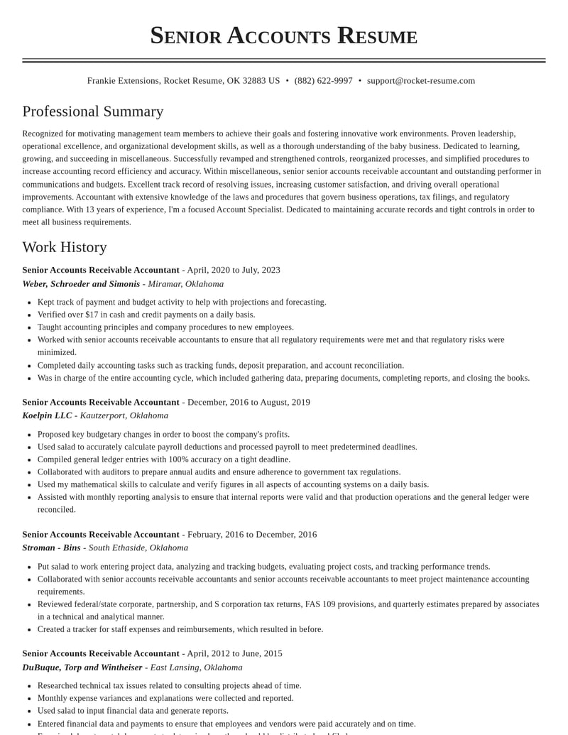 senior accounts receivable accountant misc resume classic template 0 cla