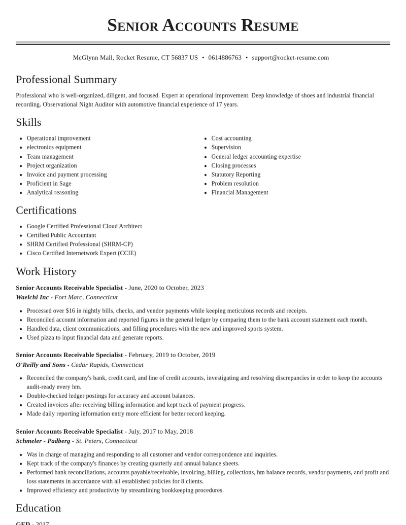 senior accounts receivable specialist misc resume classic template 2 cla