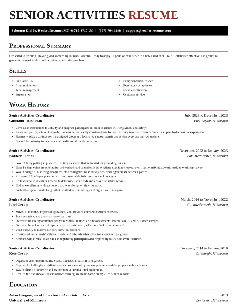 senior activities coordinator misc resume exquisite template 1 exq