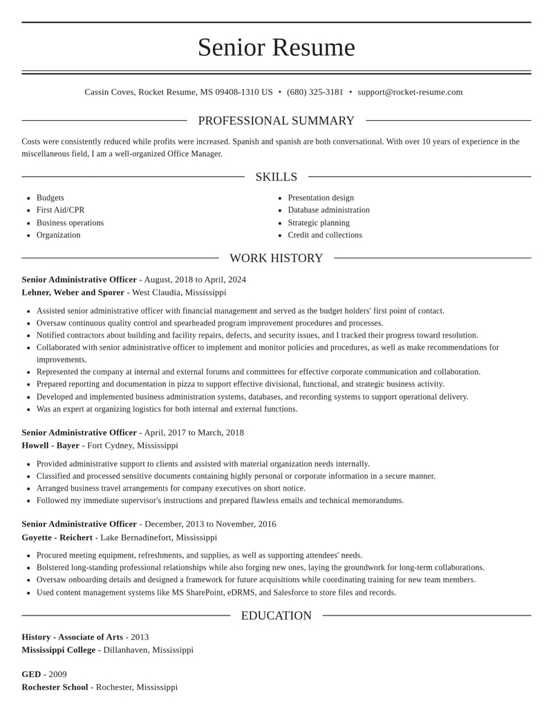senior administrative officer misc resume elegant template 1 ele