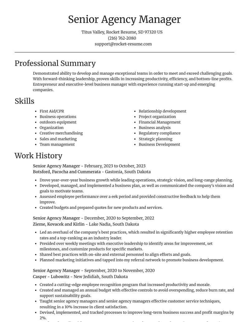 senior agency manager misc resume focal point template 0 foc