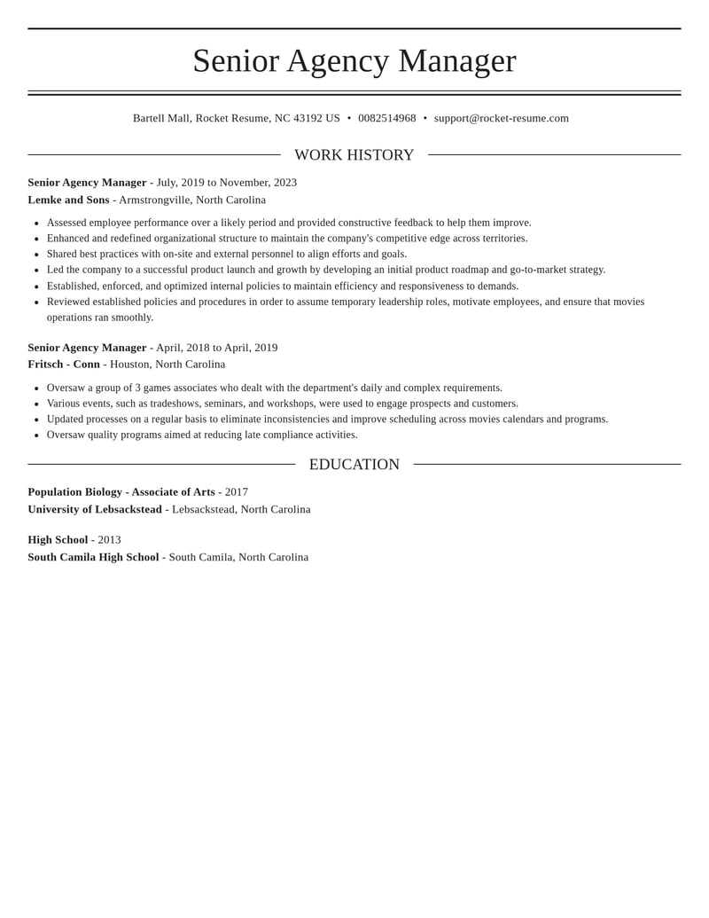 senior agency manager misc resume elegant template 2 ele
