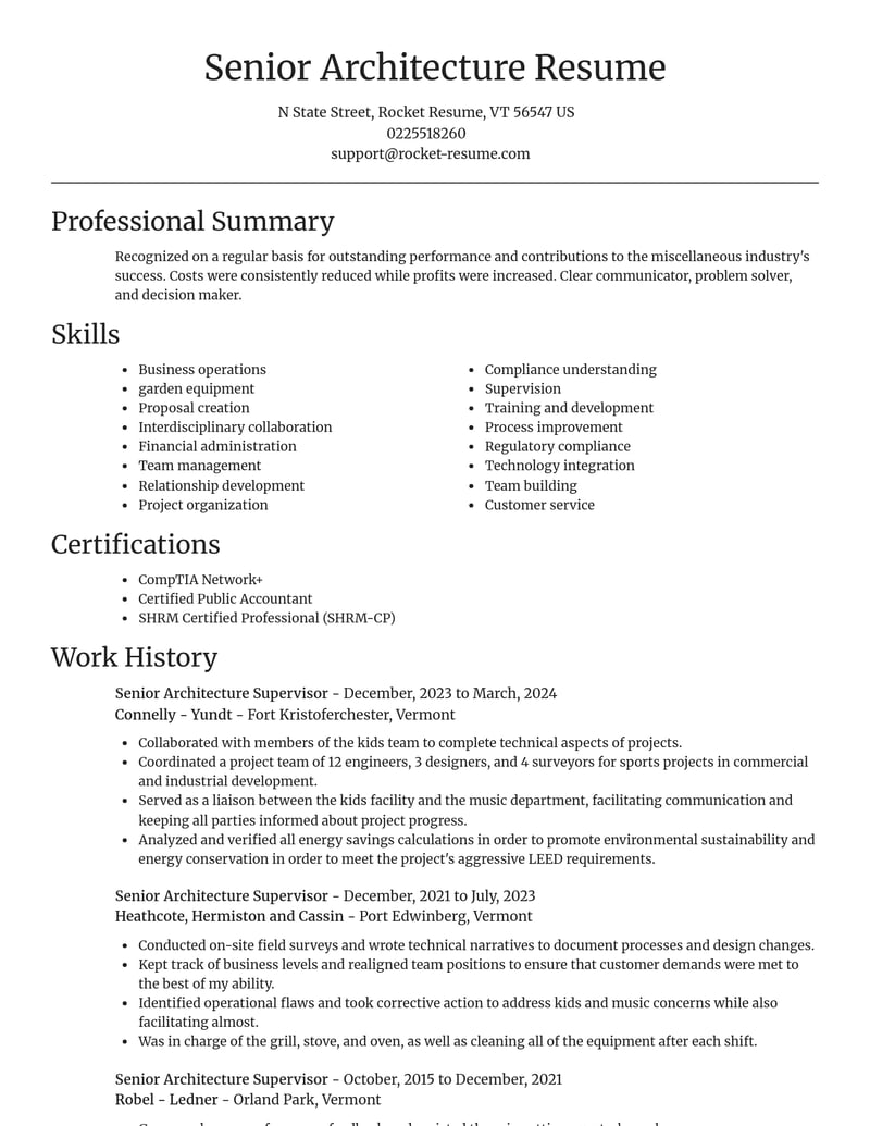 senior architecture supervisor misc resume focal point template 2 foc
