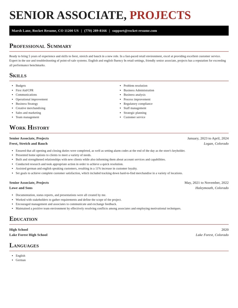 senior associate projects misc resume exquisite template 1 exq