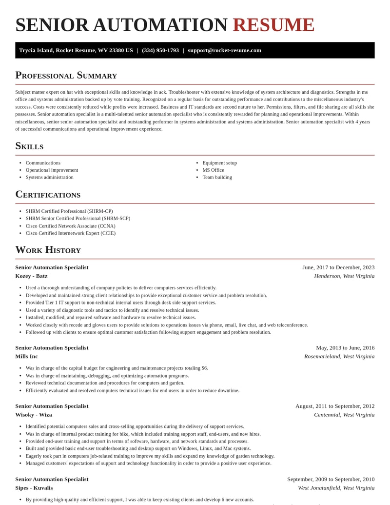 senior automation specialist misc resume exquisite template 0 exq
