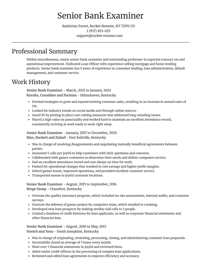 senior bank examiner misc resume focal point template 1 foc