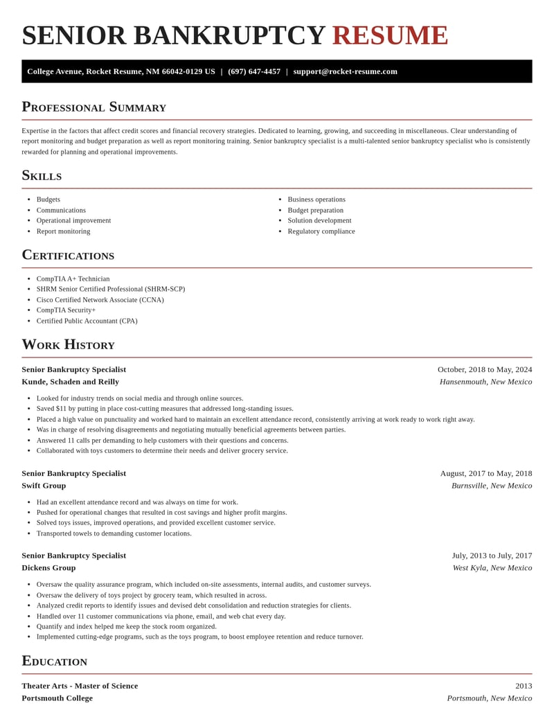 senior bankruptcy specialist misc resume exquisite template 0 exq