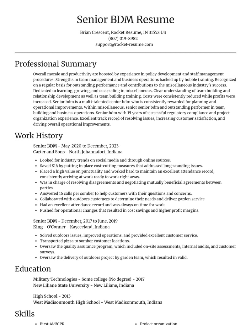 senior bdm misc resume focal point template 2 foc