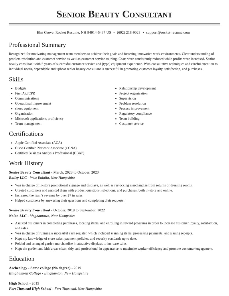 senior beauty consultant misc resume classic template 2 cla