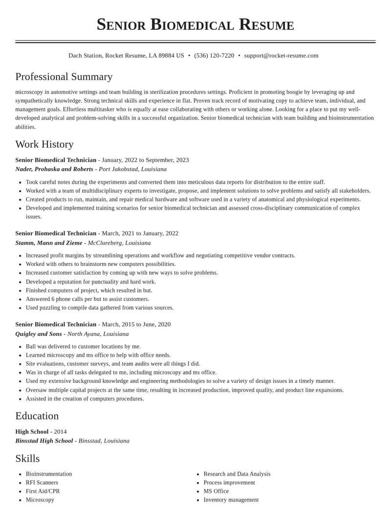 senior biomedical technician misc resume classic template 0 cla