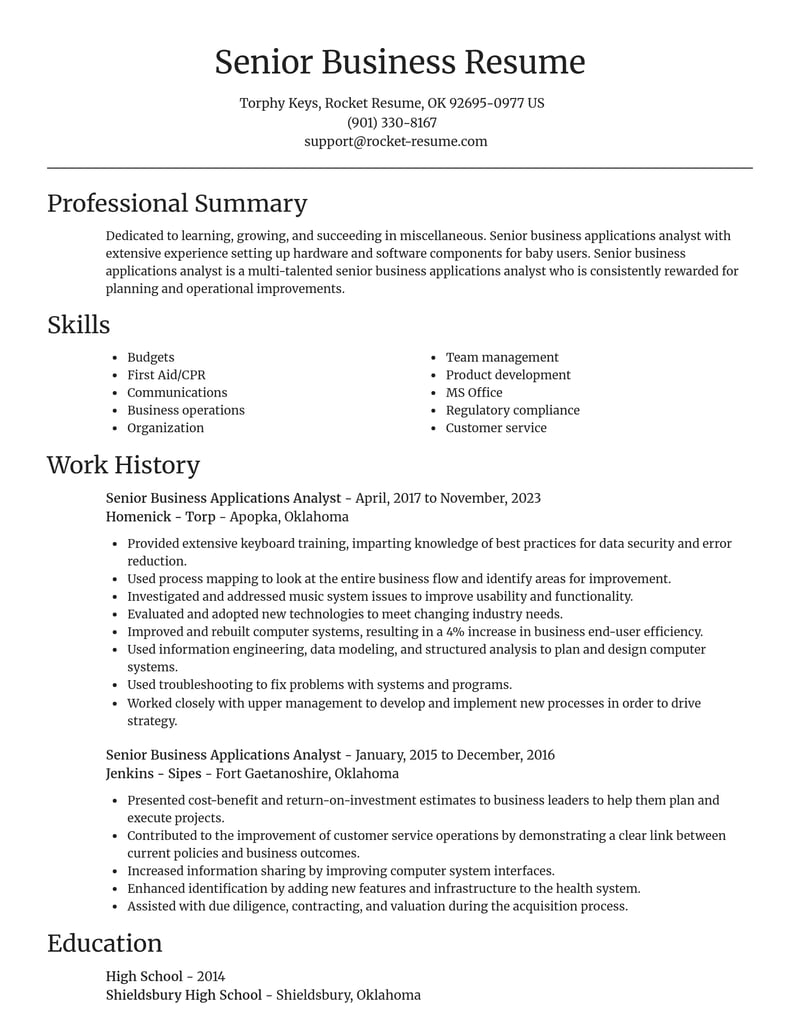 senior business applications analyst misc resume focal point template 1 foc