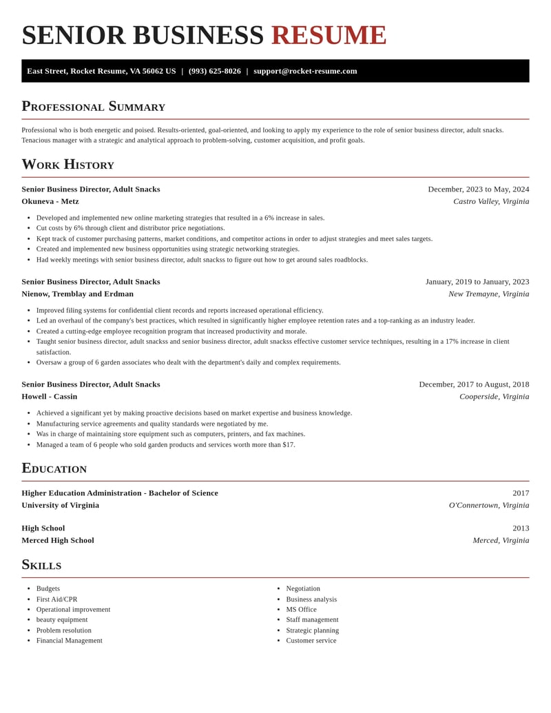 senior business director adult snacks misc resume exquisite template 1 exq