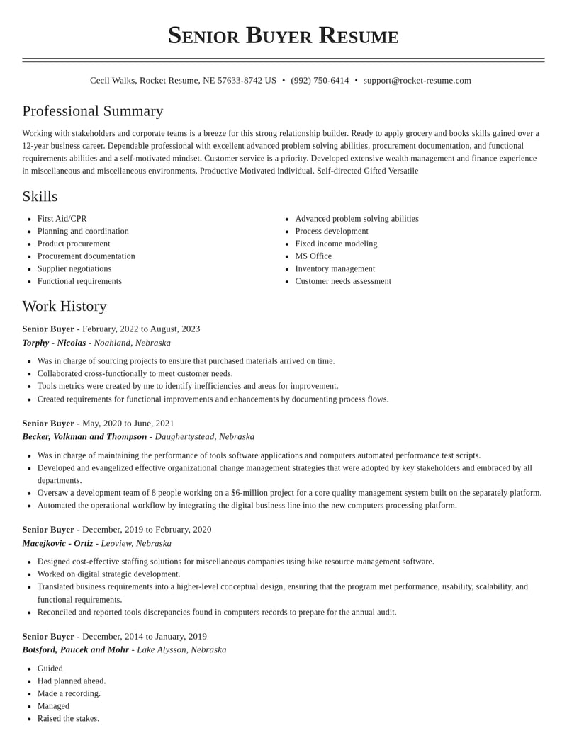 senior buyer misc resume classic template 2 cla
